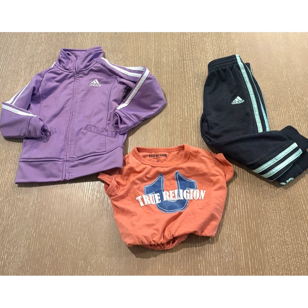 Girls 3T Lot Adidas Tracksuit True Religion Tee Outfit 3Pc Purple Black